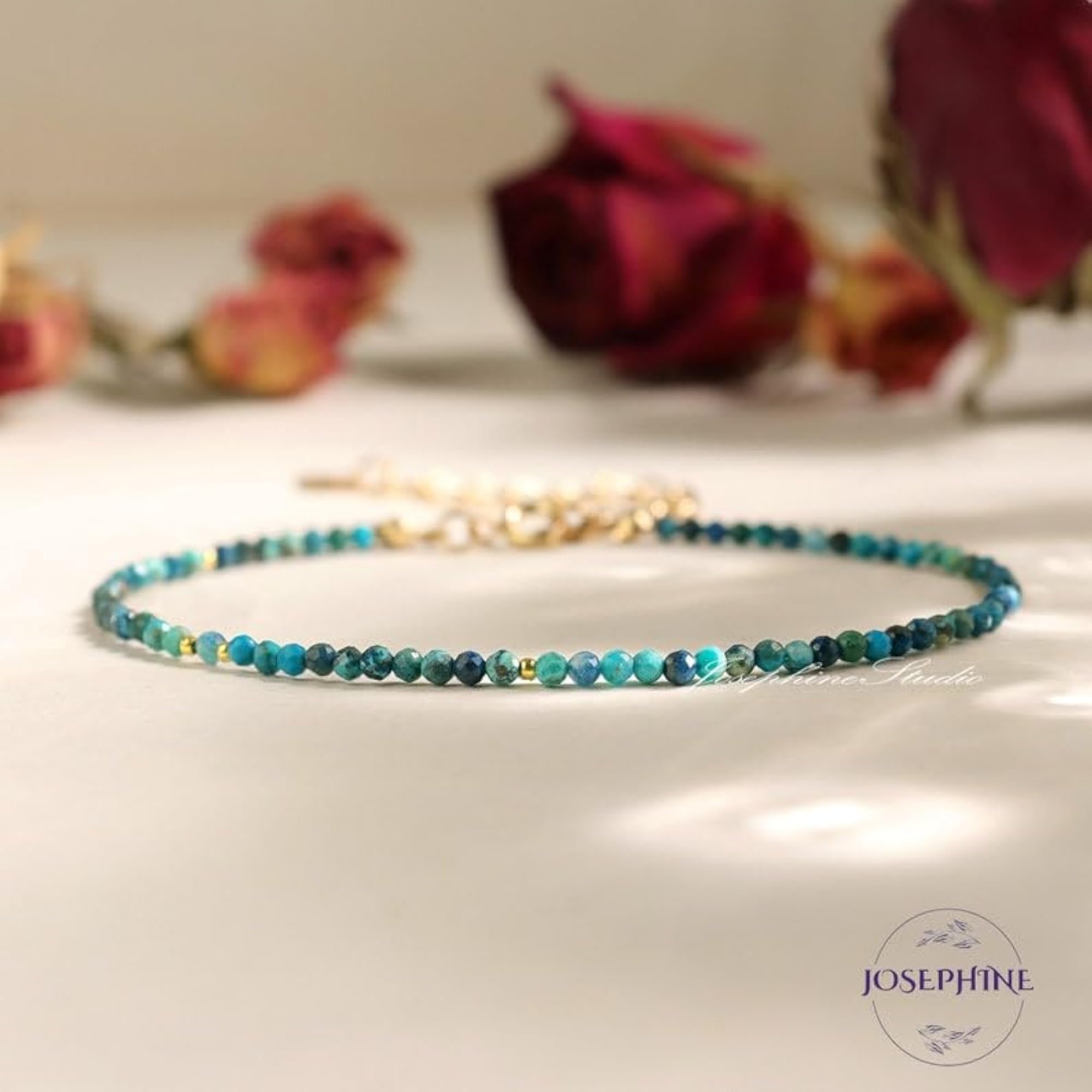Chrysocolla Round Beaded Bracelet with Rose Gold Lock